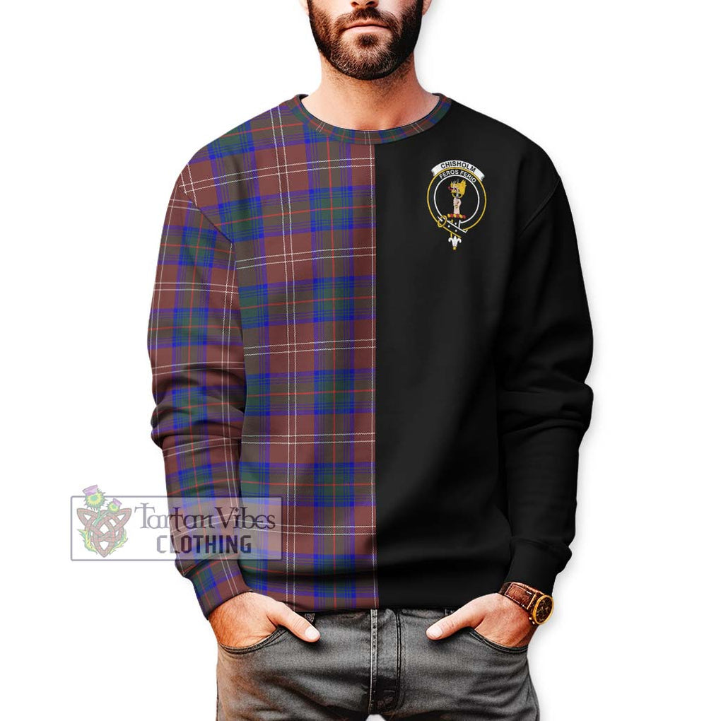 Chisholm Hunting Modern Tartan Sweatshirt with Family Crest and Half Of Me Style Unisex - Tartanvibesclothing Shop