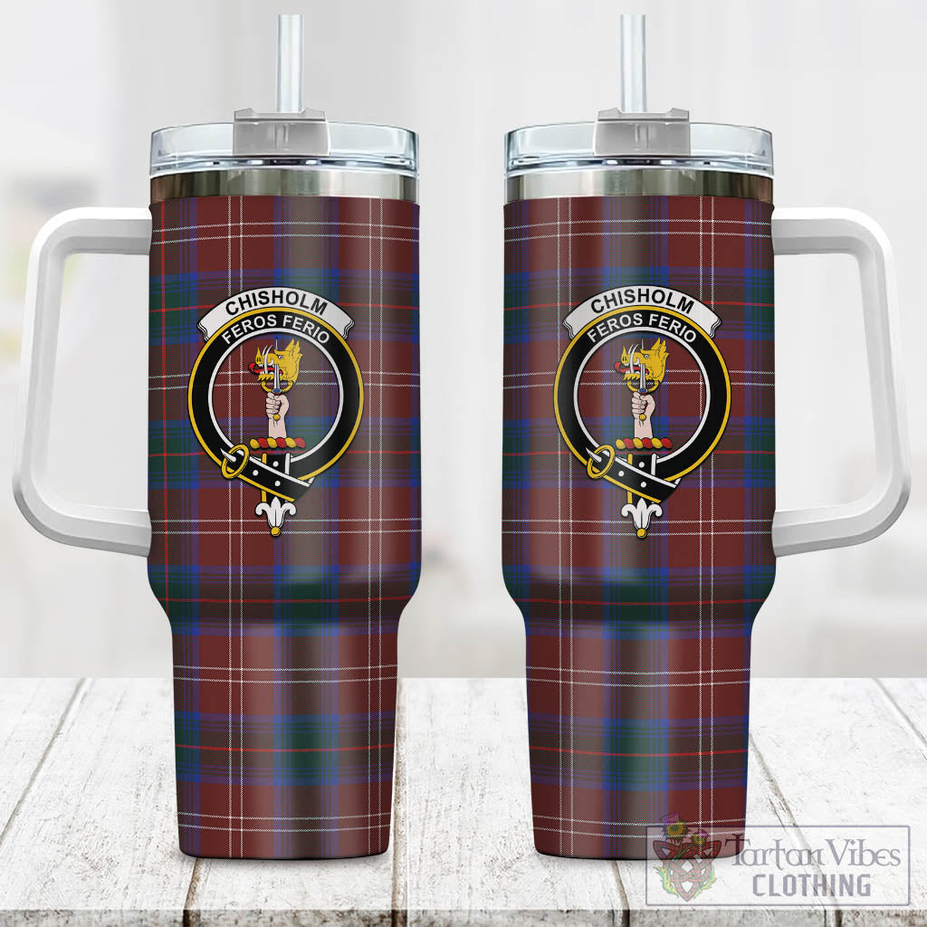 Tartan Vibes Clothing Chisholm Hunting Modern Tartan and Family Crest Tumbler with Handle