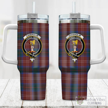 Chisholm Hunting Modern Tartan and Family Crest Tumbler with Handle