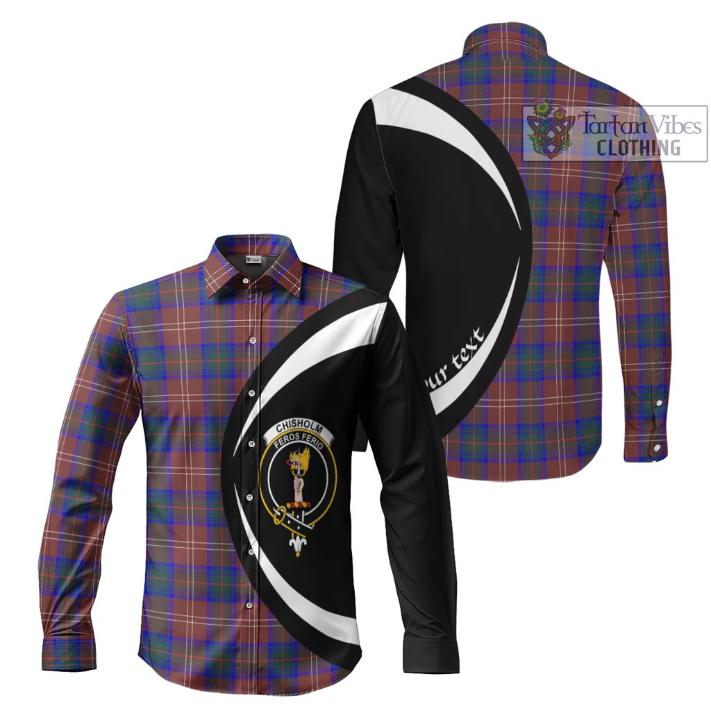 Chisholm Hunting Modern Tartan Long Sleeve Button Up with Family Crest Circle Style Men's Shirt S - Tartan Vibes Clothing