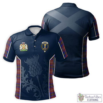 Chisholm Hunting Modern Tartan Men's Polo Shirt with Family Crest and Scottish Thistle Vibes Sport Style