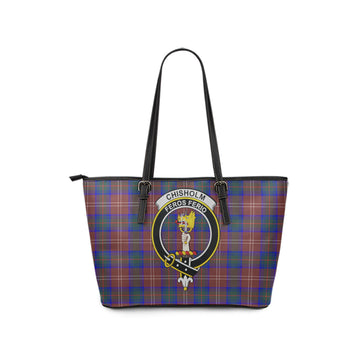 Chisholm Hunting Modern Tartan Leather Tote Bag with Family Crest