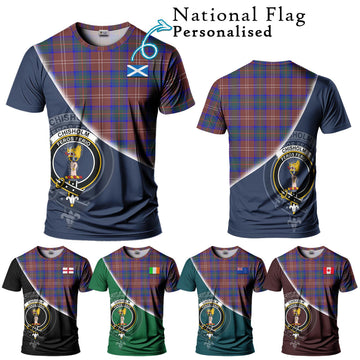 Chisholm Hunting Modern Tartan T-Shirt with Personalised National Flag and Family Crest Half Style