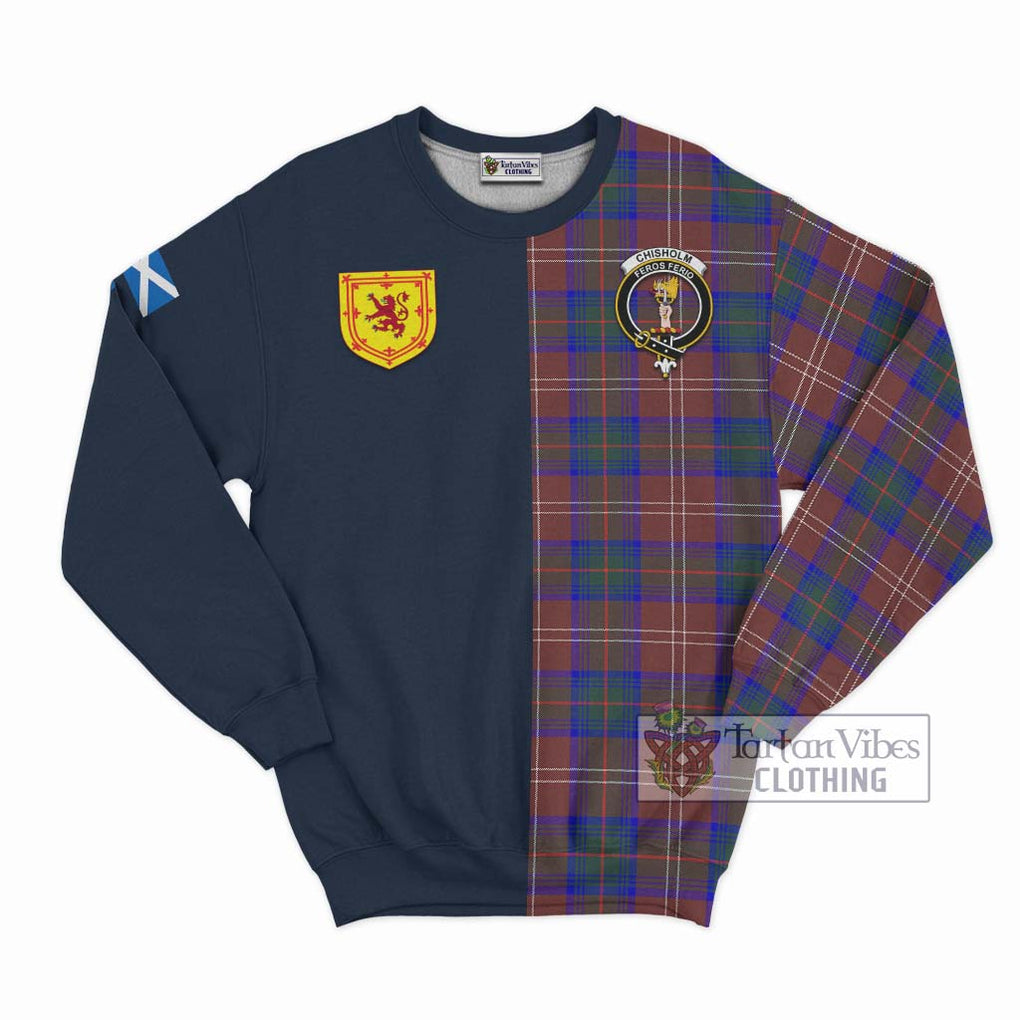 Tartan Vibes Clothing Chisholm Hunting Modern Tartan Sweatshirt with Scottish Lion Royal Arm Half Style