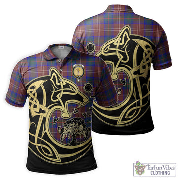 Chisholm Hunting Modern Tartan Polo Shirt with Family Crest Celtic Wolf Style