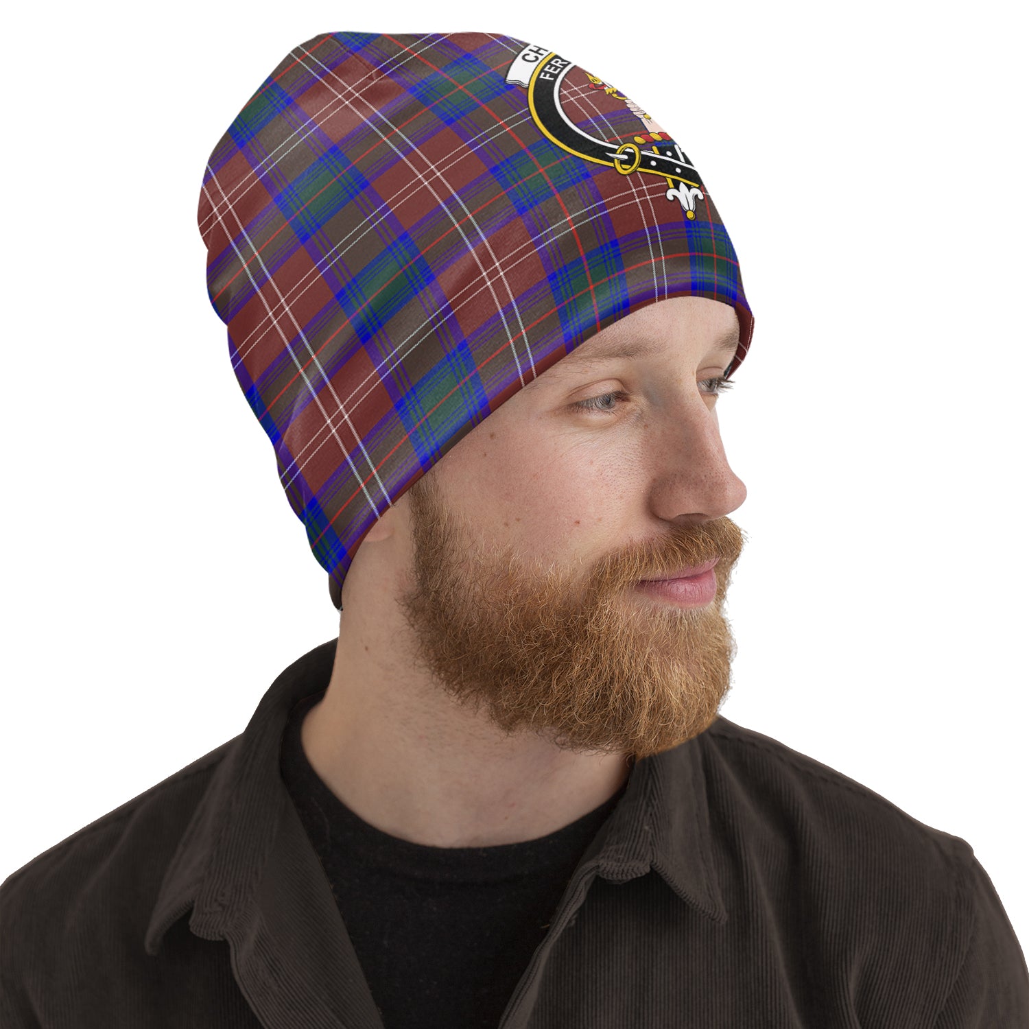 Chisholm Hunting Modern Tartan Beanies Hat with Family Crest One Size 10.5*10.2 inches - Tartan Vibes Clothing