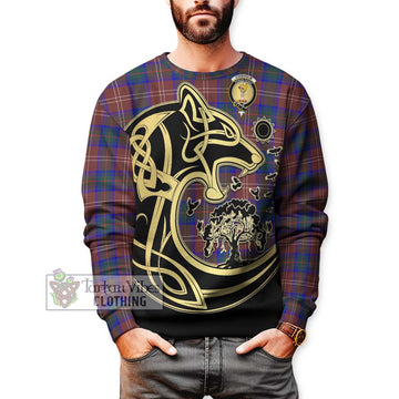 Chisholm Hunting Modern Tartan Sweatshirt with Family Crest Celtic Wolf Style