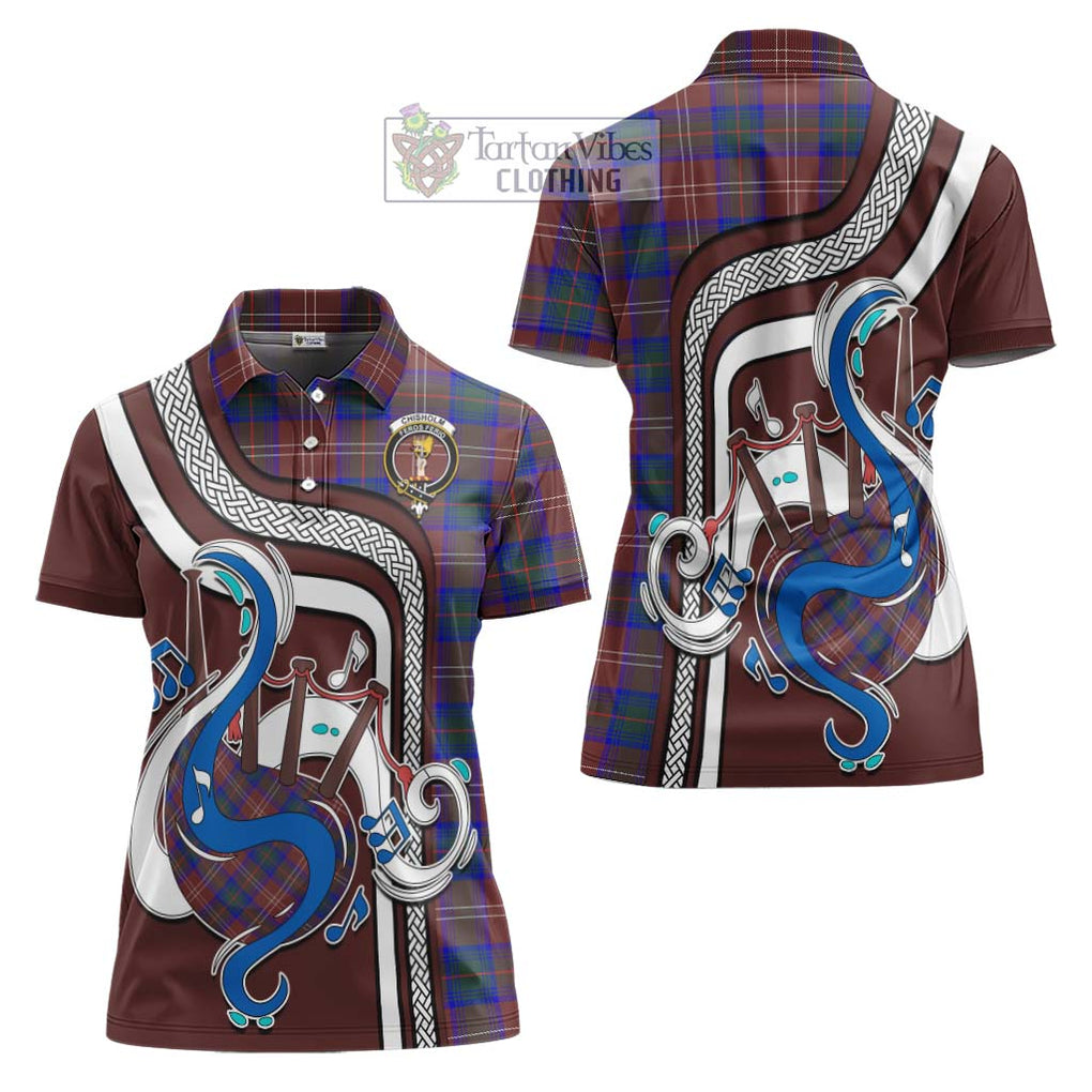 Chisholm Hunting Modern Tartan Women's Polo Shirt with Epic Bagpipe Style Women - Tartanvibesclothing Shop