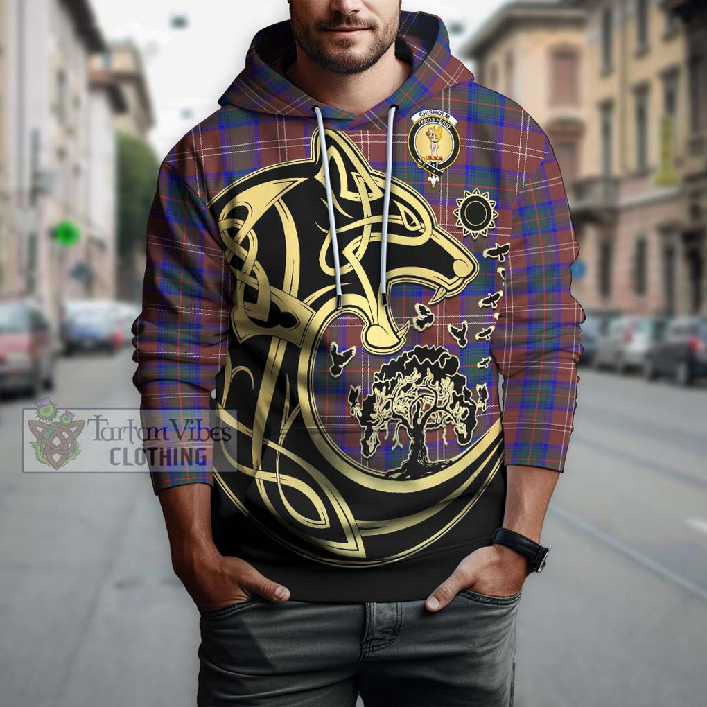 Chisholm Hunting Modern Tartan Hoodie with Family Crest Celtic Wolf Style Zip Hoodie - Tartan Vibes Clothing