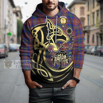 Chisholm Hunting Modern Tartan Hoodie with Family Crest Celtic Wolf Style