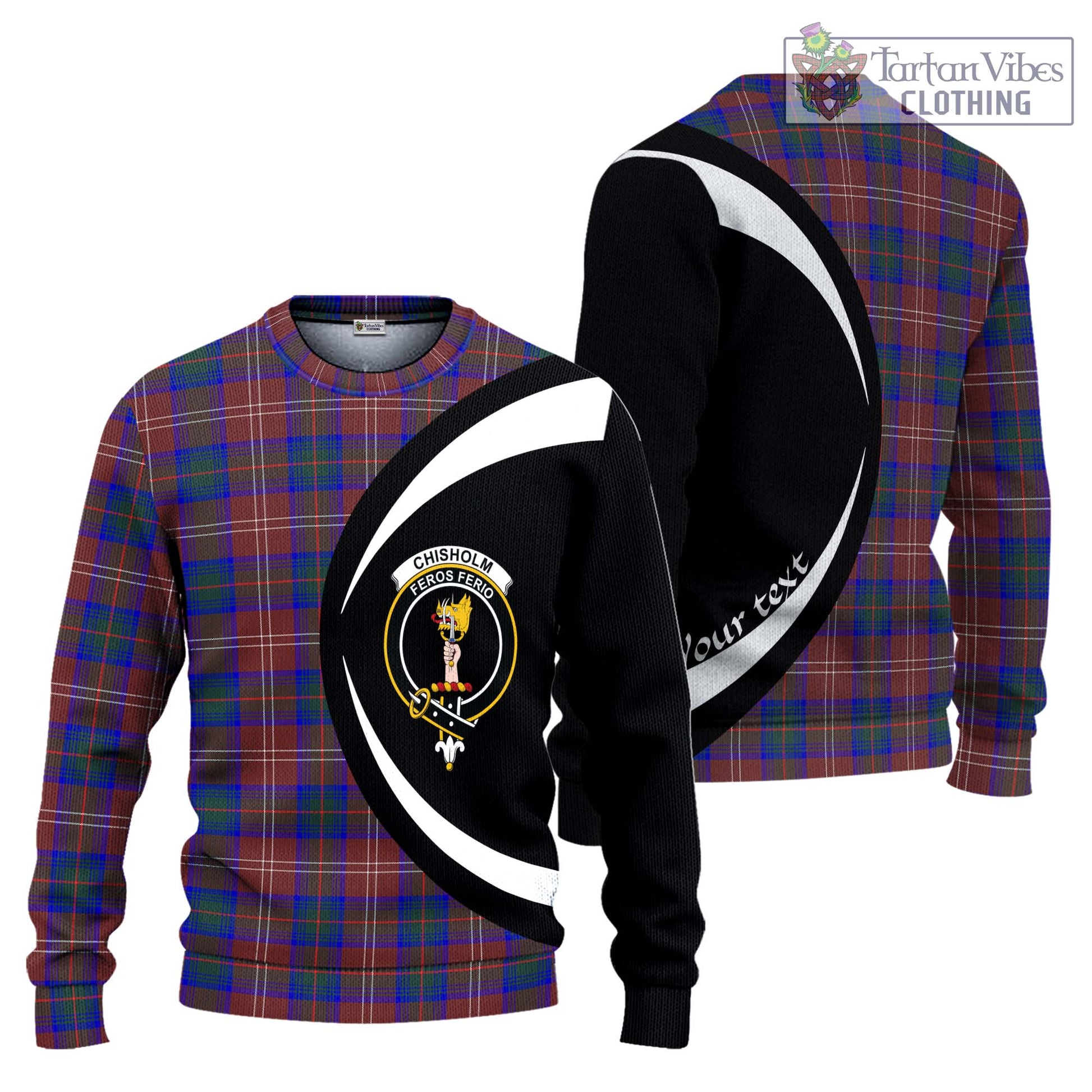 Chisholm Hunting Modern Tartan Ugly Sweater with Family Crest Circle Style Unisex - Tartan Vibes Clothing