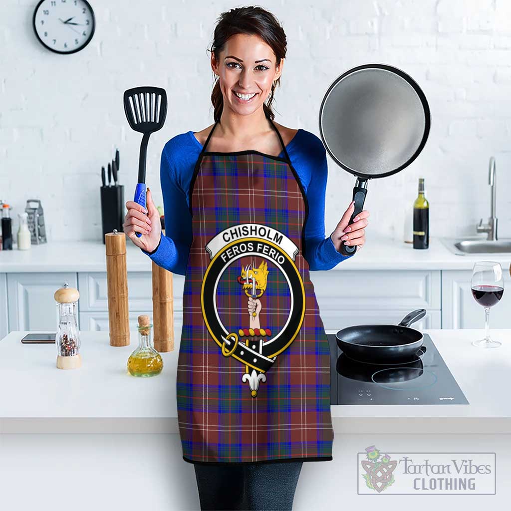 Chisholm Hunting Modern Tartan Apron with Family Crest Black S 38x47 cm - Tartan Vibes Clothing