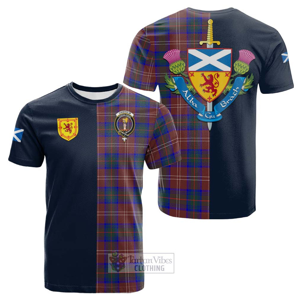 Tartan Vibes Clothing Chisholm Hunting Modern Tartan Cotton T-shirt with Scottish Lion Royal Arm Half Style