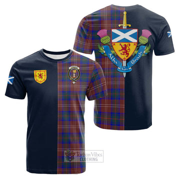 Chisholm Hunting Modern Tartan Cotton T-shirt Alba with Scottish Lion Royal Arm Half Style