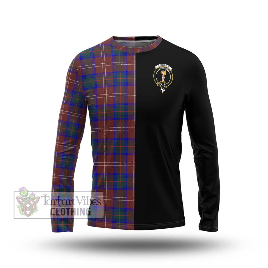 Chisholm Hunting Modern Tartan Long Sleeve T-Shirt with Family Crest and Half Of Me Style Unisex - Tartanvibesclothing Shop