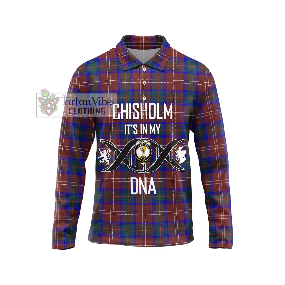 Chisholm Hunting Modern Tartan Long Sleeve Polo Shirt with Family Crest DNA In Me Style Unisex - Tartanvibesclothing Shop