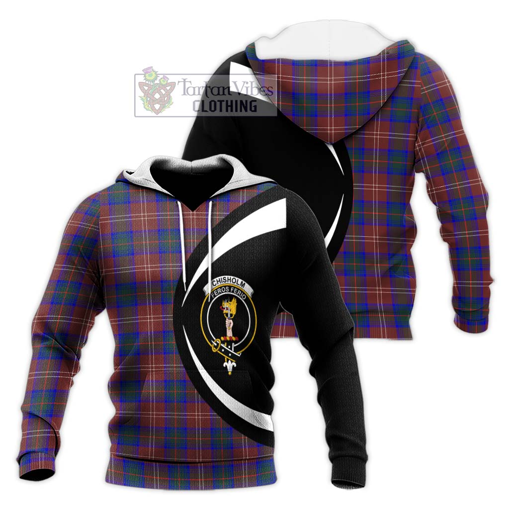 Chisholm Hunting Modern Tartan Knitted Hoodie with Family Crest Circle Style Unisex Knitted Pullover Hoodie - Tartan Vibes Clothing