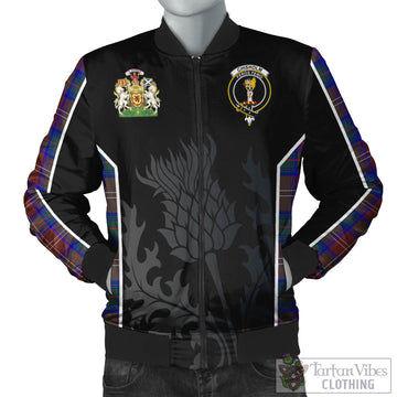 Chisholm Hunting Modern Tartan Bomber Jacket with Family Crest and Scottish Thistle Vibes Sport Style