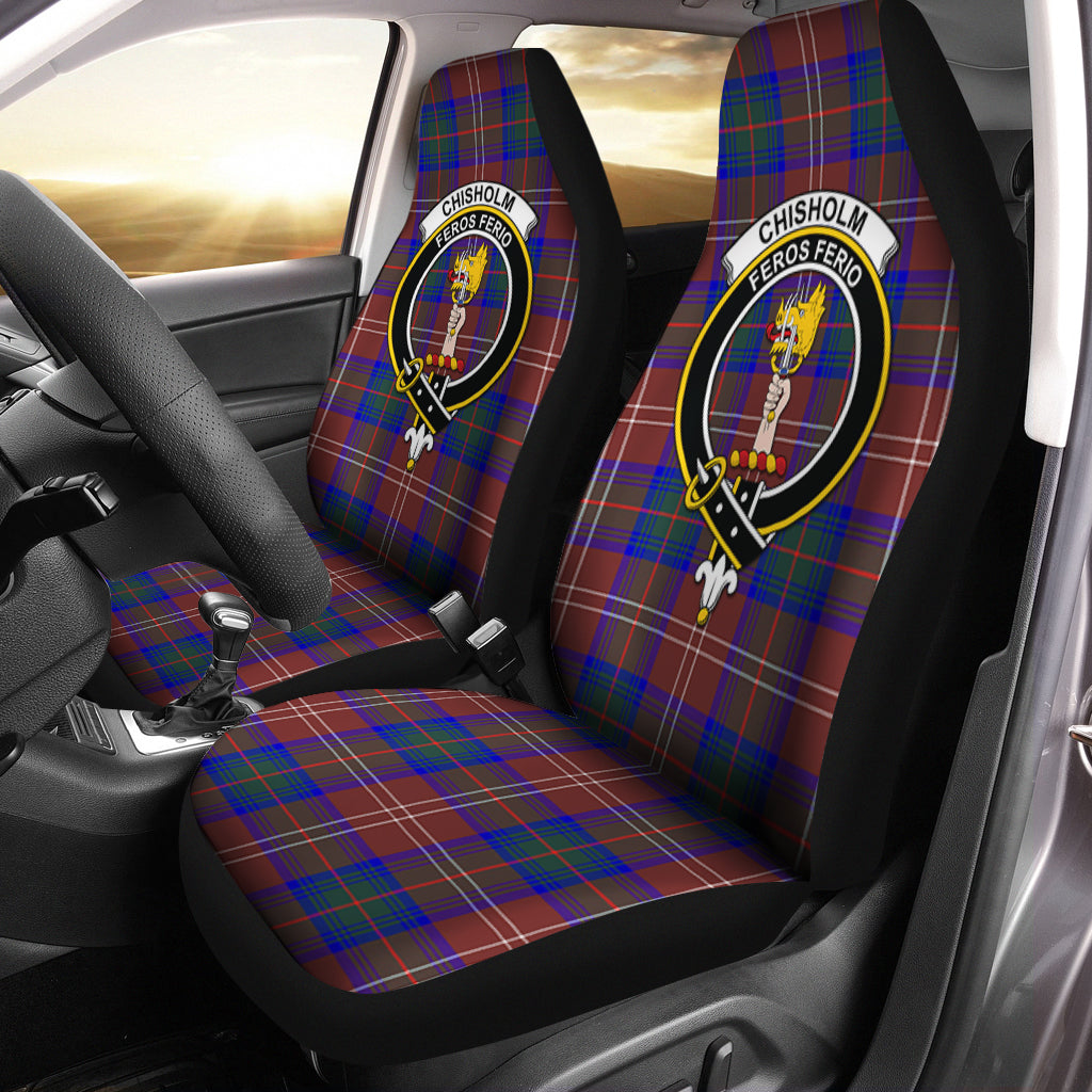 Chisholm Hunting Modern Tartan Car Seat Cover with Family Crest One Size - Tartanvibesclothing