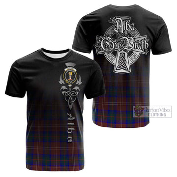 Chisholm Hunting Modern Tartan Cotton T-shirt Featuring Alba Gu Brath Family Crest Celtic Inspired