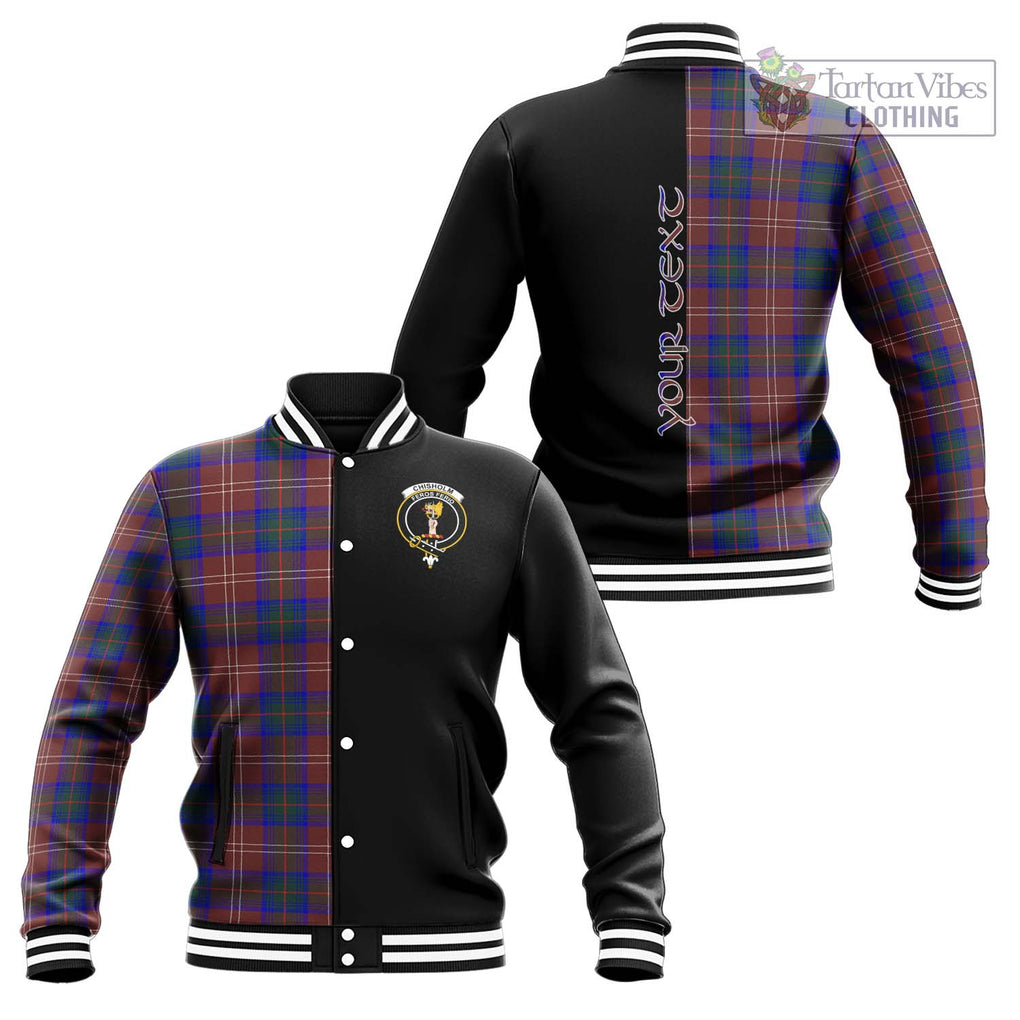 Chisholm Hunting Modern Tartan Baseball Jacket with Family Crest and Half Of Me Style Unisex - Tartanvibesclothing Shop