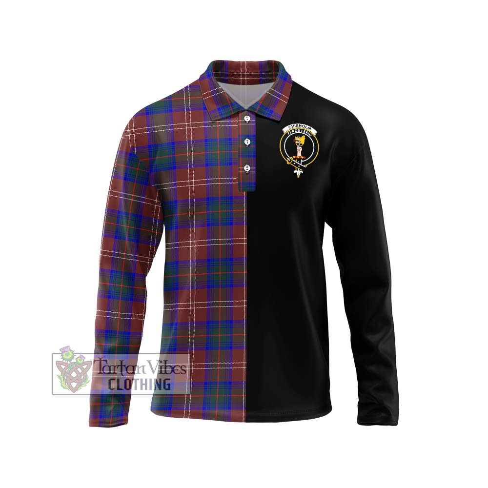 Chisholm Hunting Modern Tartan Long Sleeve Polo Shirt with Family Crest and Half Of Me Style Unisex - Tartanvibesclothing Shop