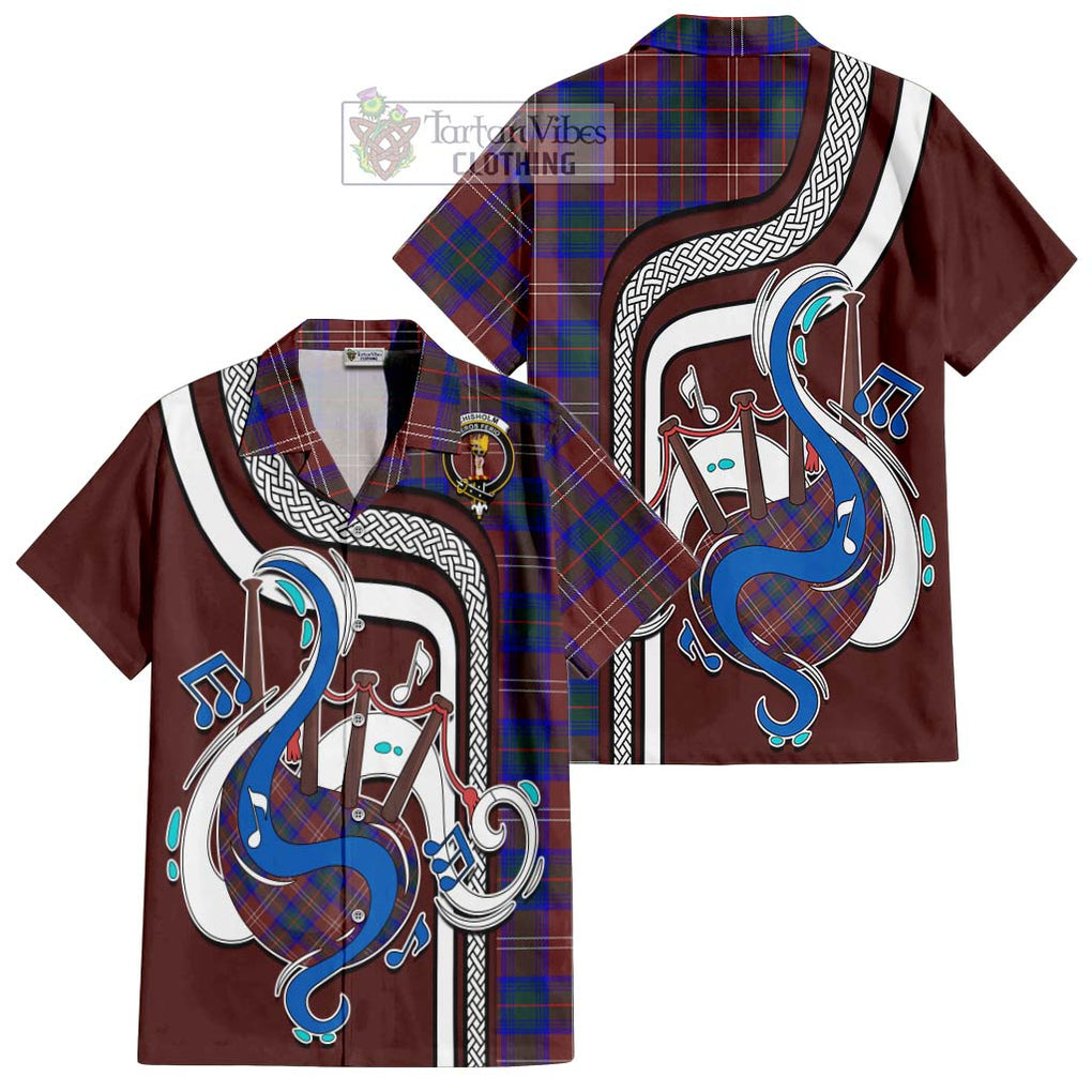 Chisholm Hunting Modern Tartan Short Sleeve Button Shirt with Epic Bagpipe Style Kid - Tartanvibesclothing Shop