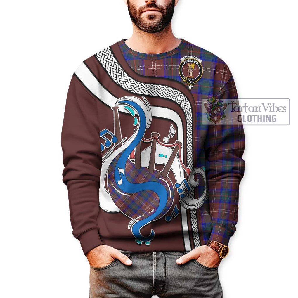 Chisholm Hunting Modern Tartan Sweatshirt with Epic Bagpipe Style Unisex - Tartanvibesclothing Shop