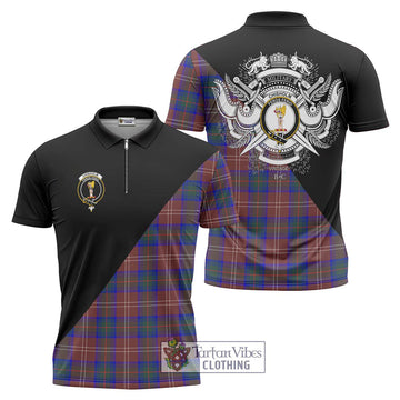 Chisholm Hunting Modern Tartan Zipper Polo Shirt with Family Crest and Military Logo Style