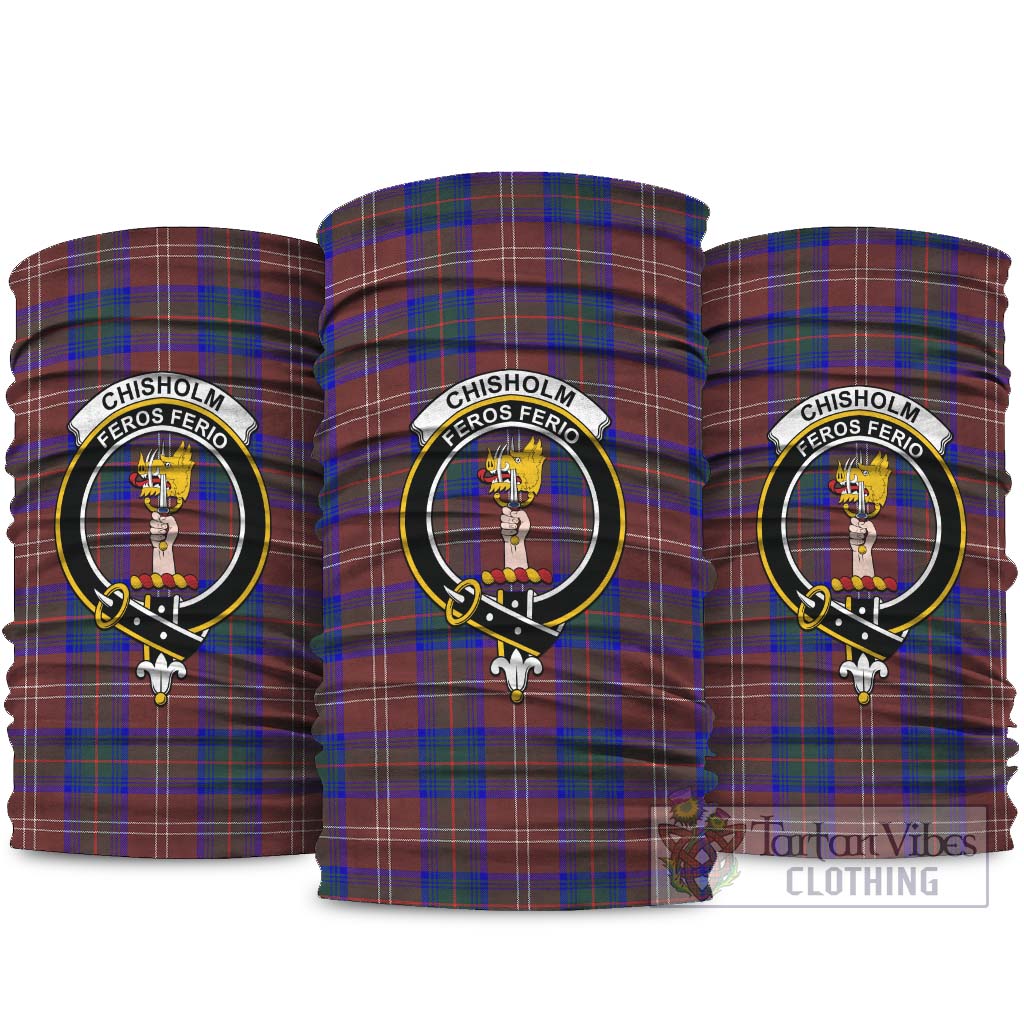 Chisholm Hunting Modern Tartan Neck Gaiters, Tartan Bandanas, Tartan Head Band with Family Crest