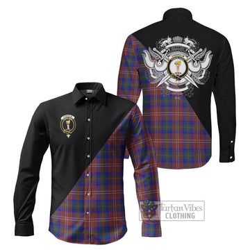 Chisholm Hunting Modern Tartan Long Sleeve Button Shirt with Family Crest and Military Logo Style