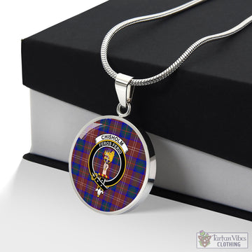 Chisholm Hunting Modern Tartan Circle Necklace with Family Crest