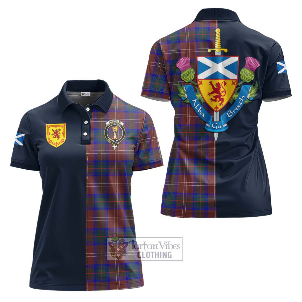 Tartan Vibes Clothing Chisholm Hunting Modern Tartan Women's Polo Shirt with Scottish Lion Royal Arm Half Style