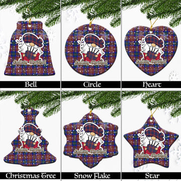 Chisholm Hunting Modern Tartan Christmas Ceramic Ornaments with Scottish Gnome Playing Bagpipes