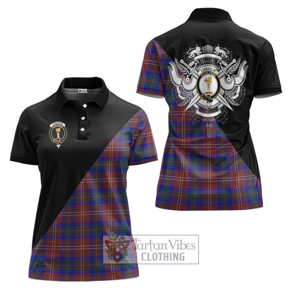 Chisholm Hunting Modern Tartan Women's Polo Shirt with Family Crest and Military Logo Style Women - Tartanvibesclothing Shop