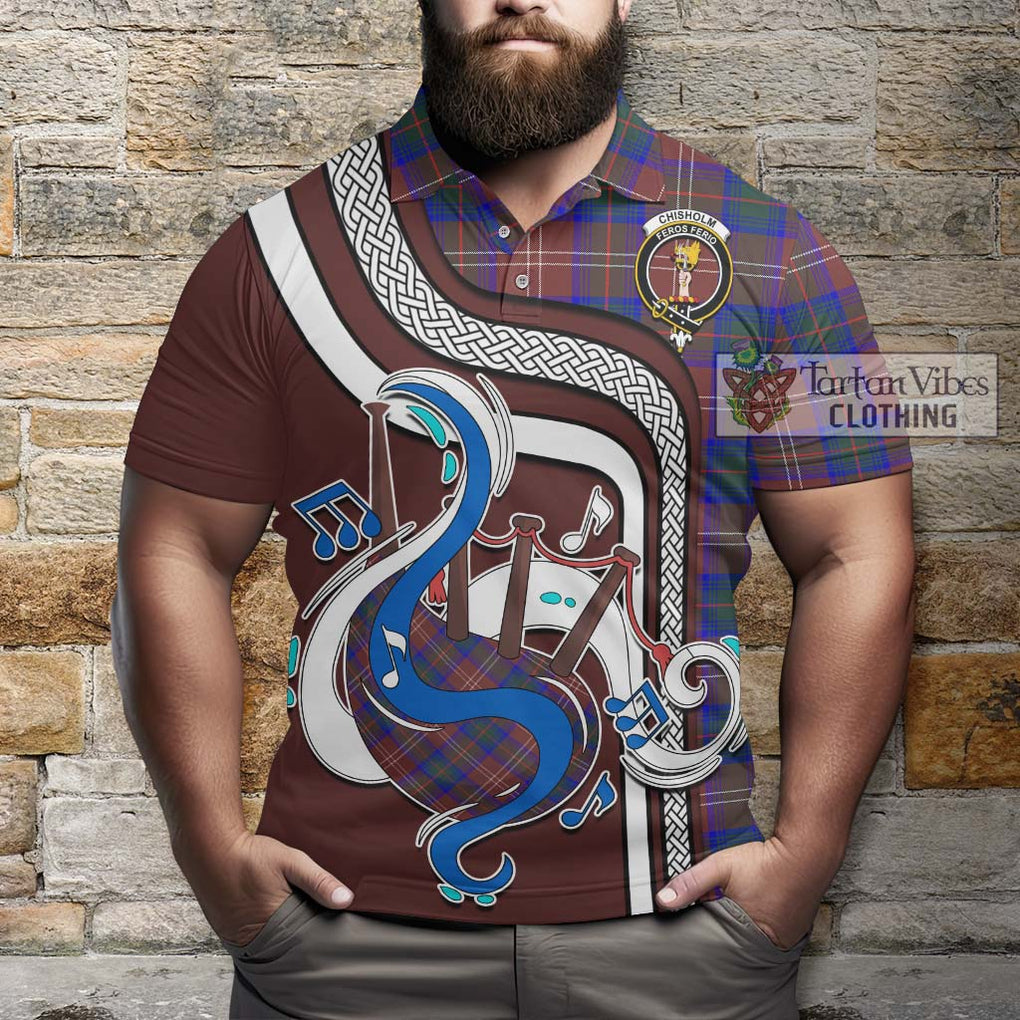 Tartan Vibes Clothing Chisholm Hunting Modern Tartan Polo Shirt with Epic Bagpipe Style