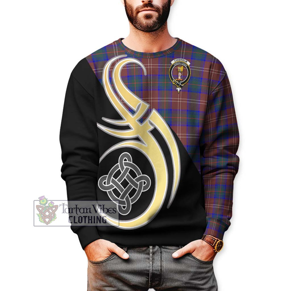 Chisholm Hunting Modern Tartan Sweatshirt with Family Crest and Celtic Symbol Style Unisex - Tartan Vibes Clothing