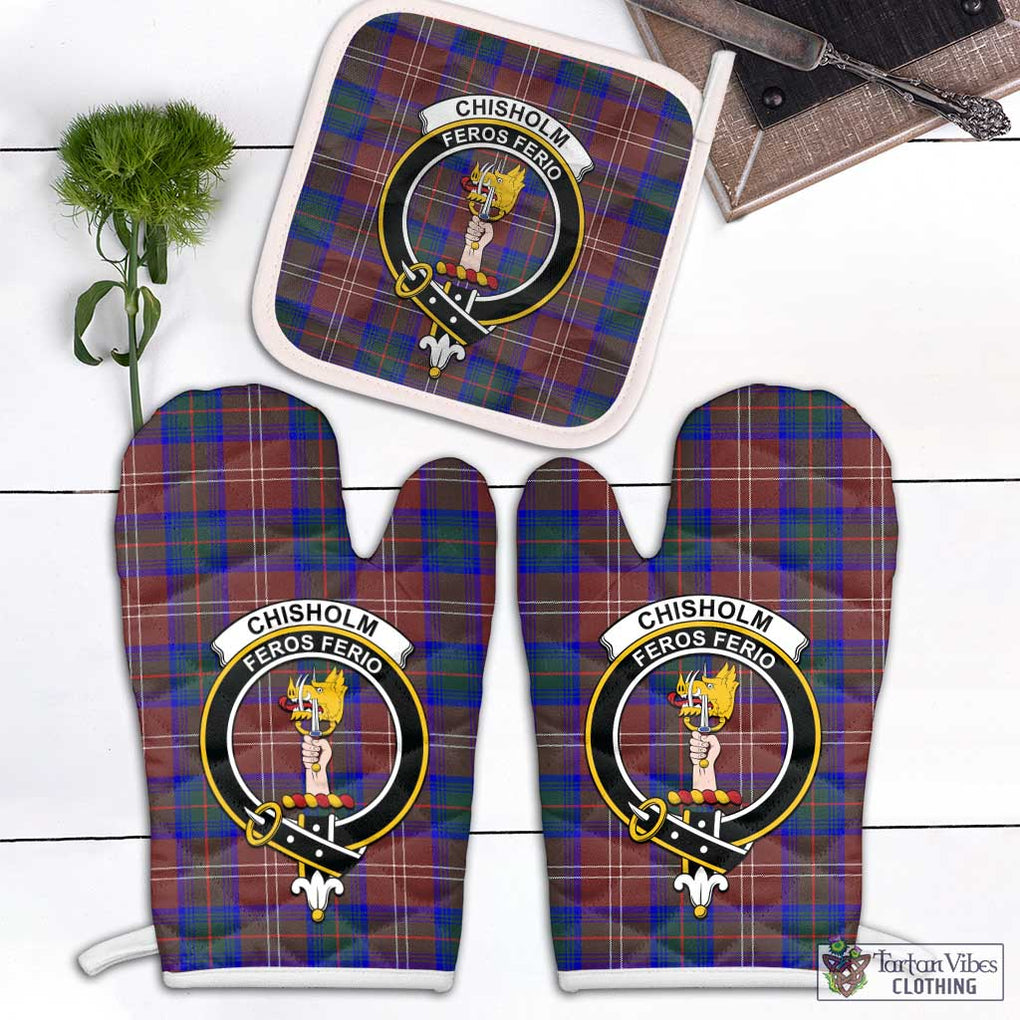 Chisholm Hunting Modern Tartan Combo Oven Mitt & Pot-Holder with Family Crest Combo 1 Oven Mitt & 1 Pot-Holder White - Tartan Vibes Clothing