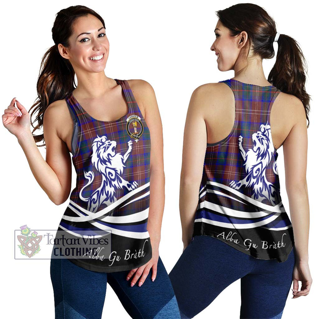 Chisholm Hunting Modern Tartan Women's Racerback Tanks with Alba Gu Brath Regal Lion Emblem 4XL - Tartanvibesclothing Shop