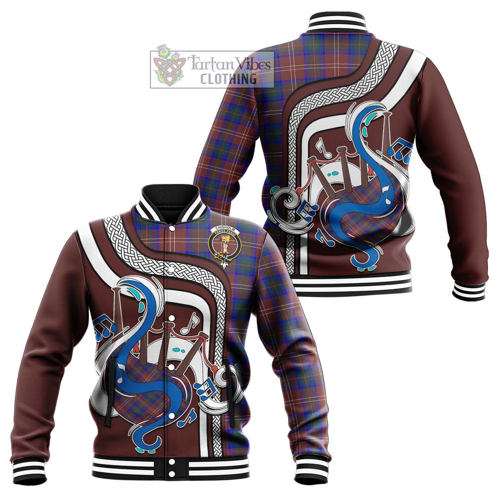 Tartan Vibes Clothing Chisholm Hunting Modern Tartan Baseball Jacket with Epic Bagpipe Style