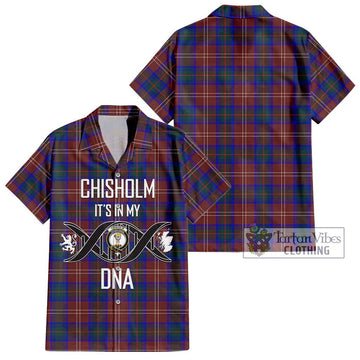 Chisholm Hunting Modern Tartan Short Sleeve Button Shirt with Family Crest DNA In Me Style