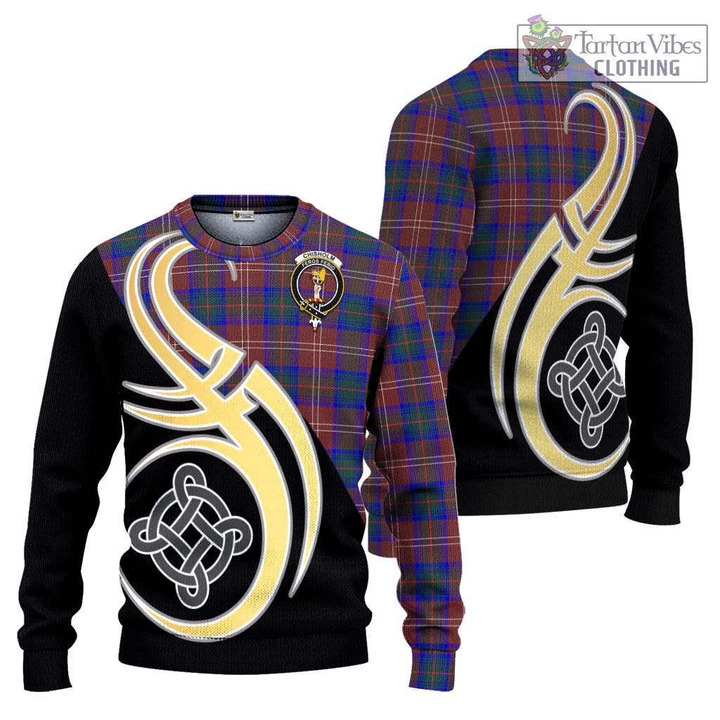 Chisholm Hunting Modern Tartan Knitted Sweater with Family Crest and Celtic Symbol Style Unisex - Tartan Vibes Clothing