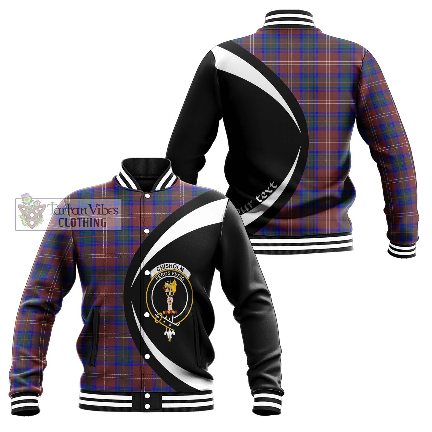 Chisholm Hunting Modern Tartan Baseball Jacket with Family Crest Circle Style Unisex - Tartan Vibes Clothing