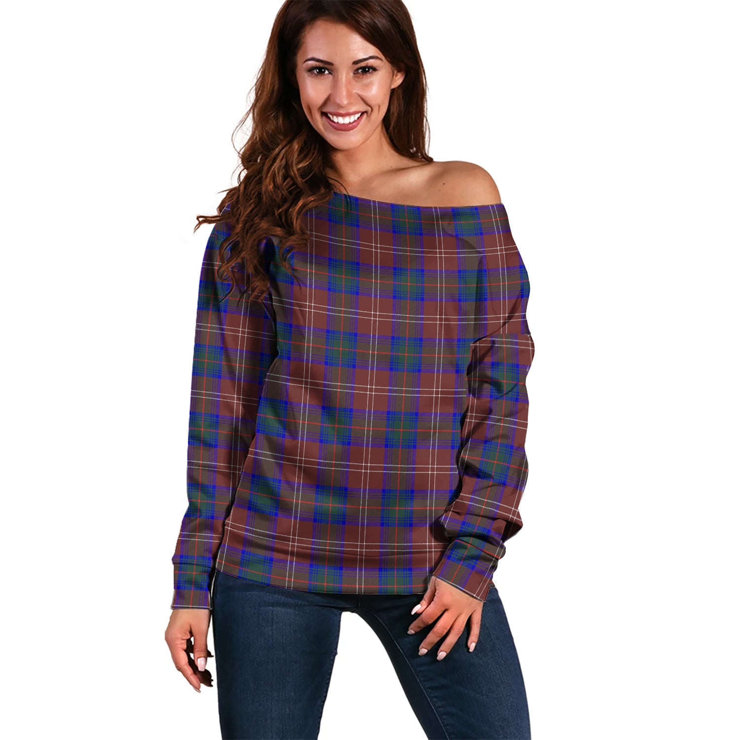 Chisholm Hunting Modern Tartan Off Shoulder Women Sweater Women - Tartanvibesclothing