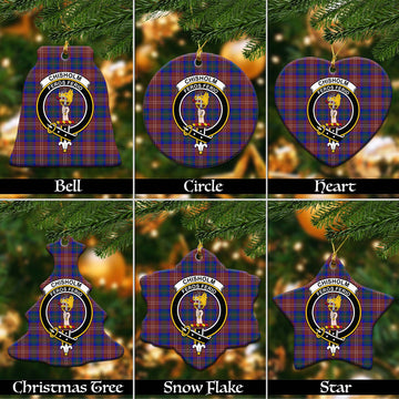 Chisholm Hunting Modern Tartan Christmas Ceramic Ornaments with Family Crest