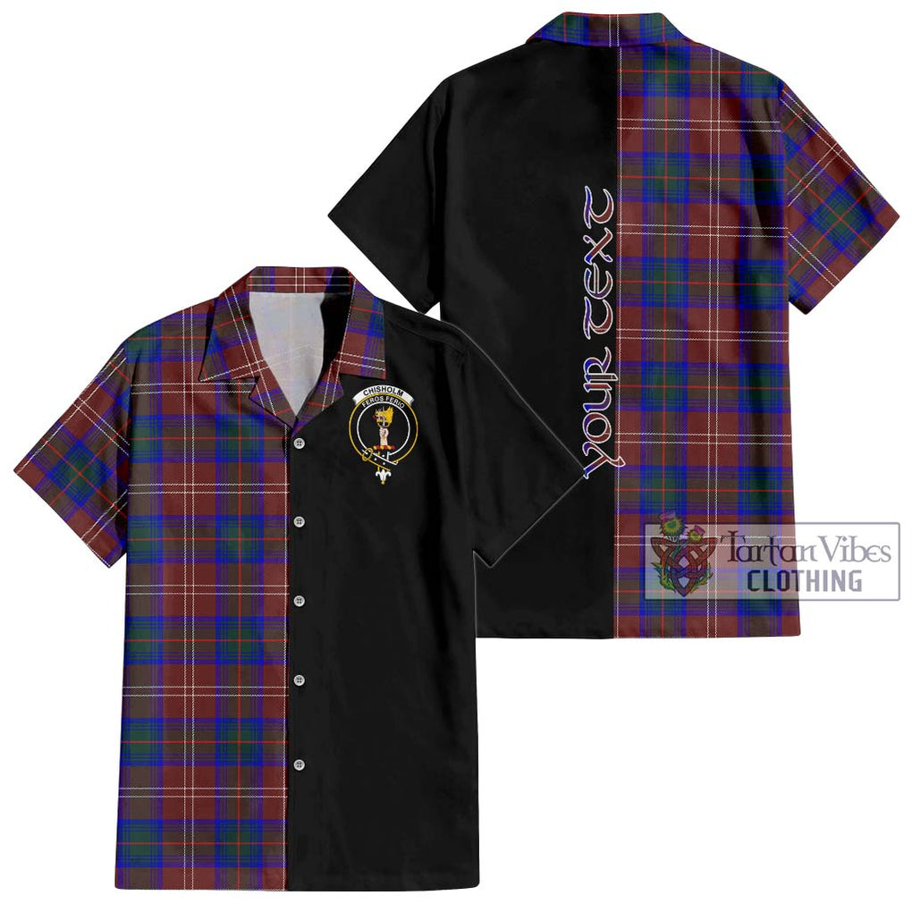 Chisholm Hunting Modern Tartan Short Sleeve Button Shirt with Family Crest and Half Of Me Style Kid - Tartanvibesclothing Shop