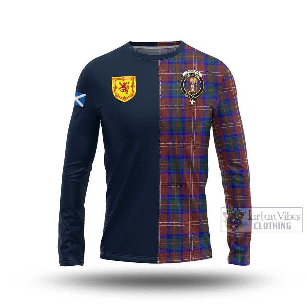 Tartan Vibes Clothing Chisholm Hunting Modern Tartan Long Sleeve T-Shirt with Scottish Lion Royal Arm Half Style