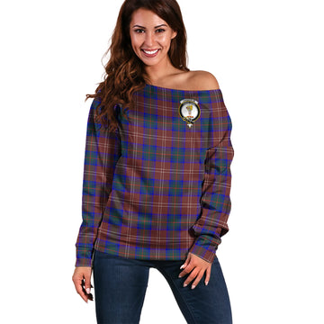 Chisholm Hunting Modern Tartan Off Shoulder Women Sweater with Family Crest