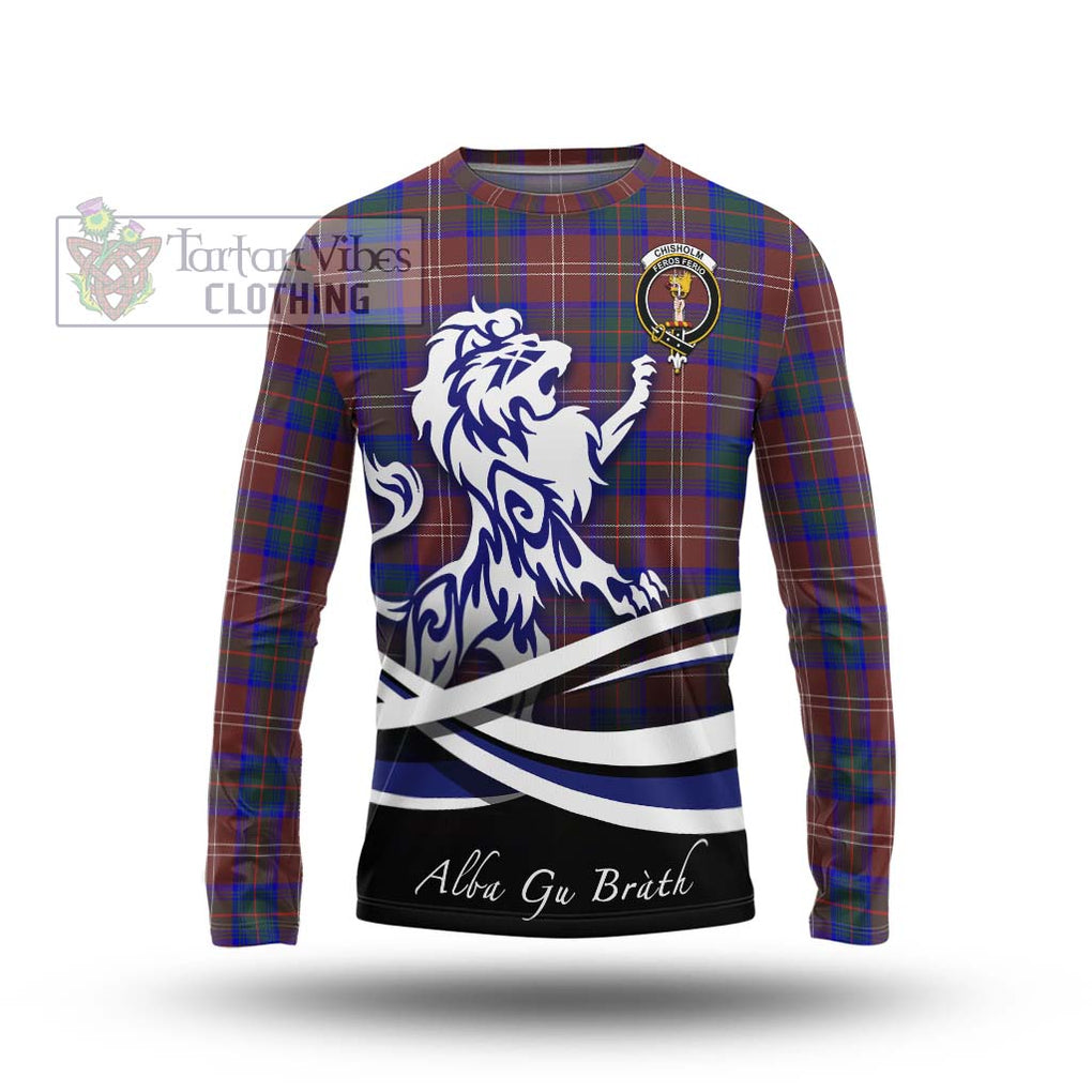 Chisholm Hunting Modern Tartan Long Sleeve T-Shirt with Alba Gu Brath Regal Lion Emblem Unisex - Tartanvibesclothing Shop