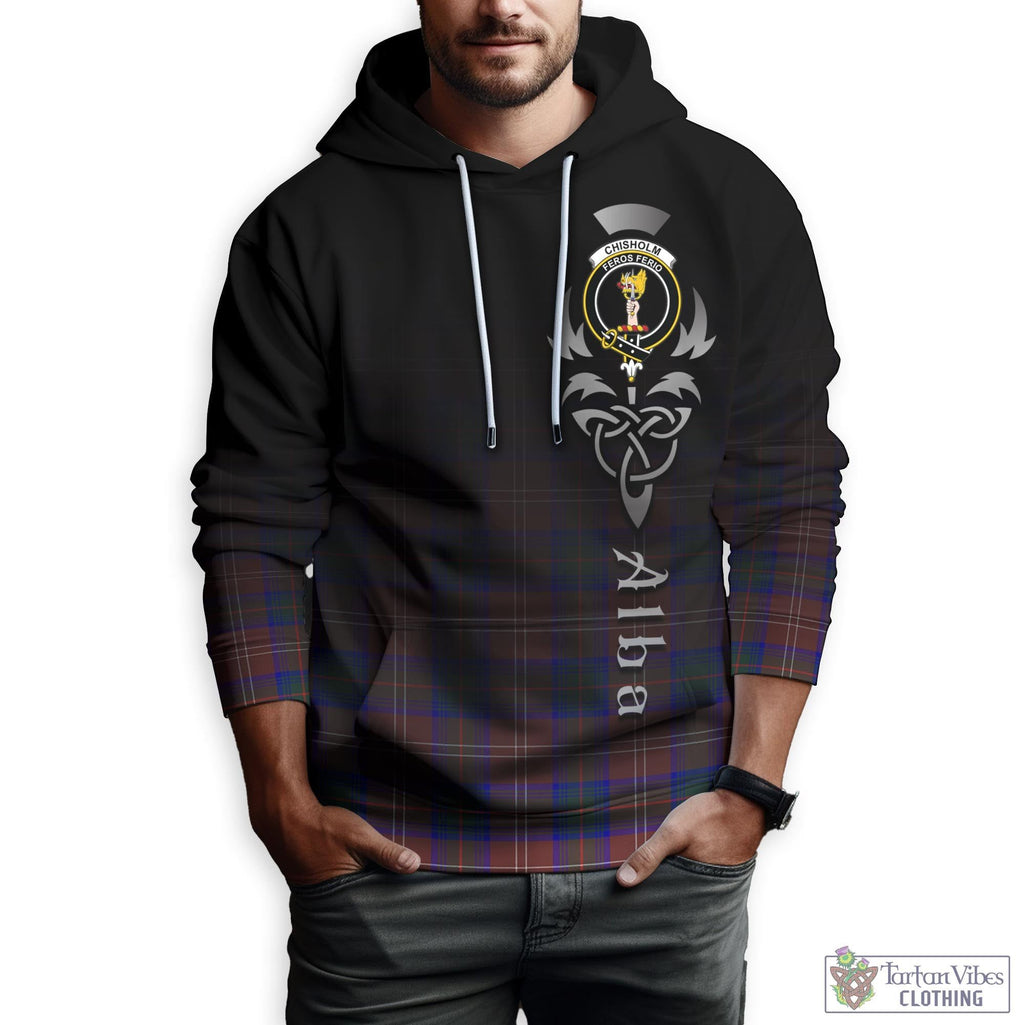 Tartan Vibes Clothing Chisholm Hunting Modern Tartan Hoodie Featuring Alba Gu Brath Family Crest Celtic Inspired